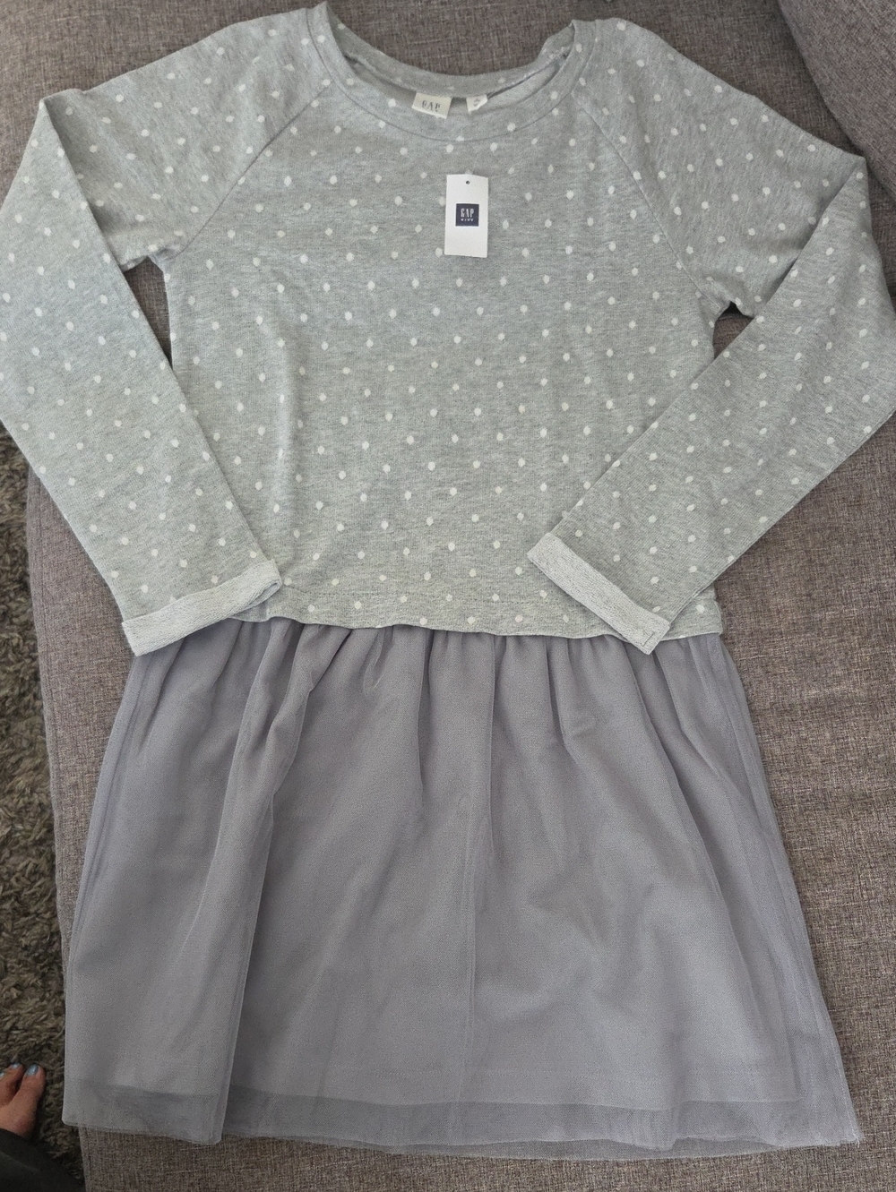 GAP Girls Gray Polka Dot Sweatshirt Dress with Tulle Skirt